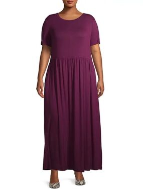 Zenana Outfitters Plum Short Sleeve Plus-Size Maxi Dress